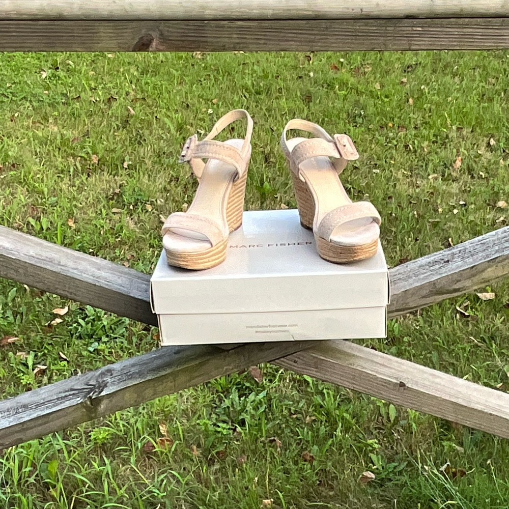 Marc Fisher Hipiee2 platform wedge espadrilles in light natural suede